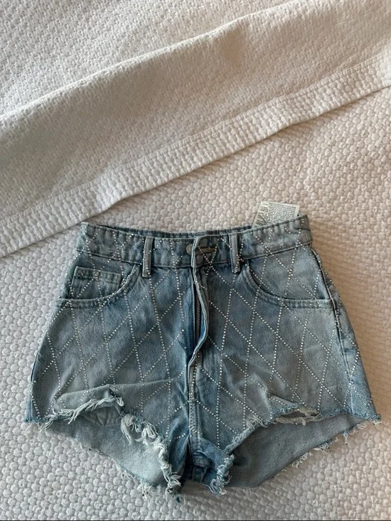 Zara Rhinestone Curved Shorts - Picture 2 of 6